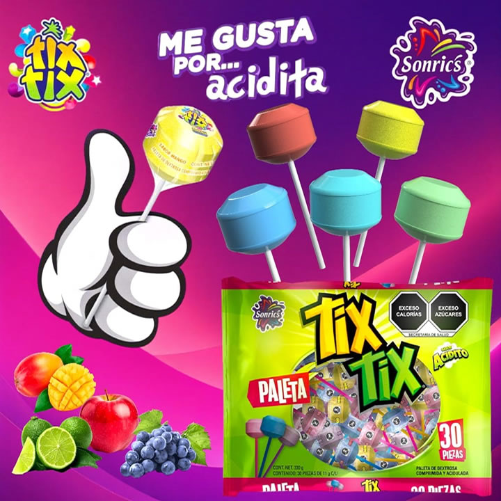 Sonrics Paleta Tix Tix Acidulada 30Pzas