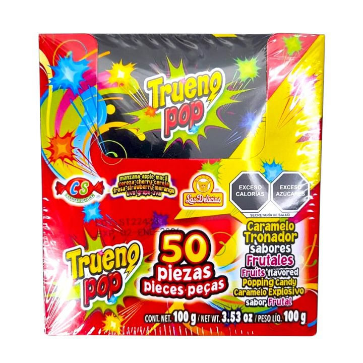 Las Delicias Trueno Pop Caramelo Tronador Sabores Frutales 50Pz 100gr
