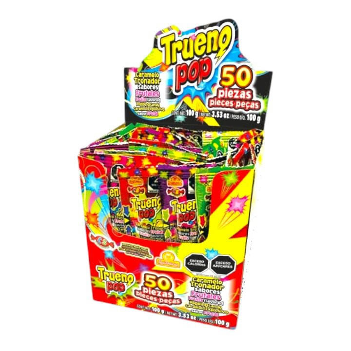 Las Delicias Trueno Pop Caramelo Tronador Sabores Frutales 50Pz 100gr