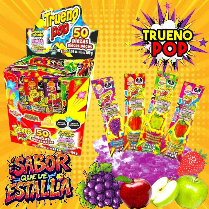 Las Delicias Trueno Pop Caramelo Tronador Sabores Frutales 50Pz 100gr