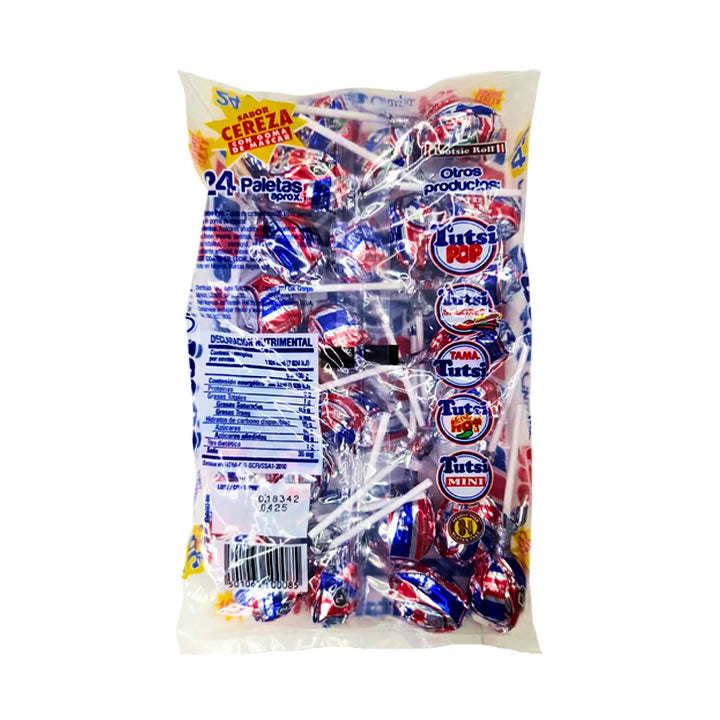 Tutsi Pop Paleta Con Caramelo Macizo Sabor Cereza 24 Piezas