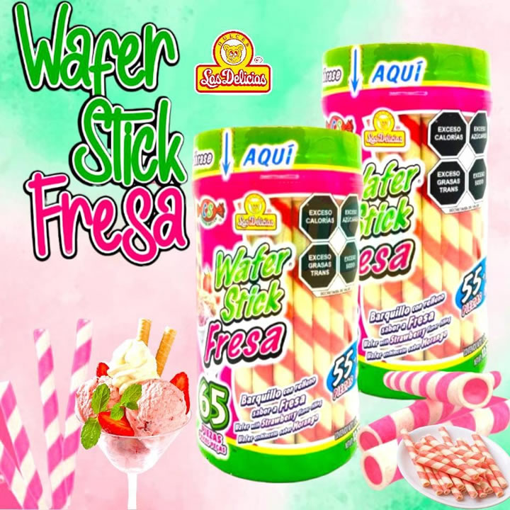 Las Delicias Wafer Stick Barquillo De Galleta Sabor Fresa 80 Piezas