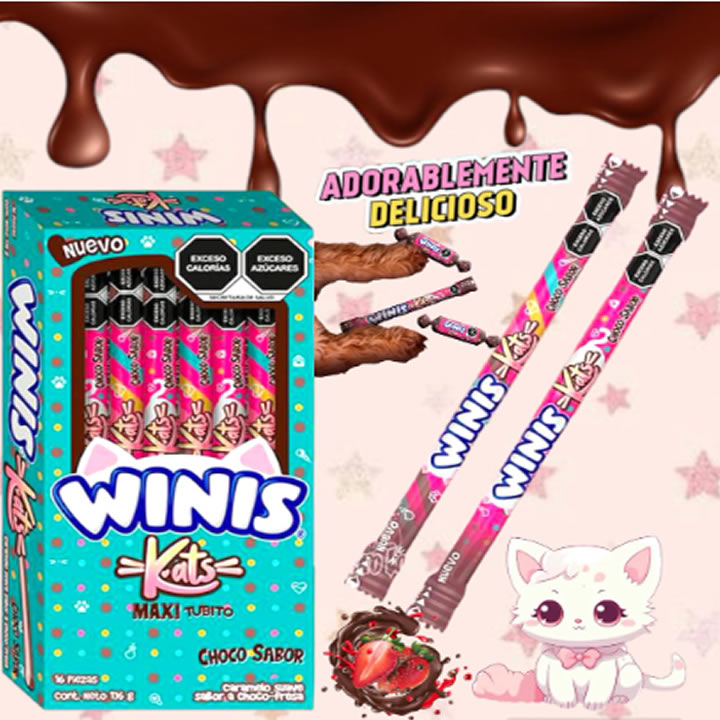 Winis Maxi Tubito Kats Sabor Choco Fresa 16PZ