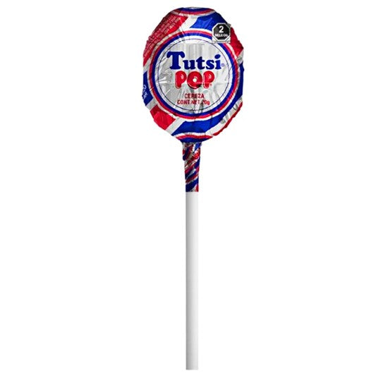 Tutsi Pop Paleta Con Caramelo Macizo Sabor Cereza 24 Piezas