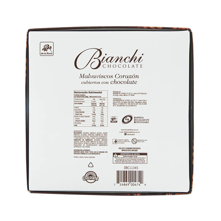 Bianchi Malvaviscos Corazón Cubiertos De Chocolate 50 Pzas