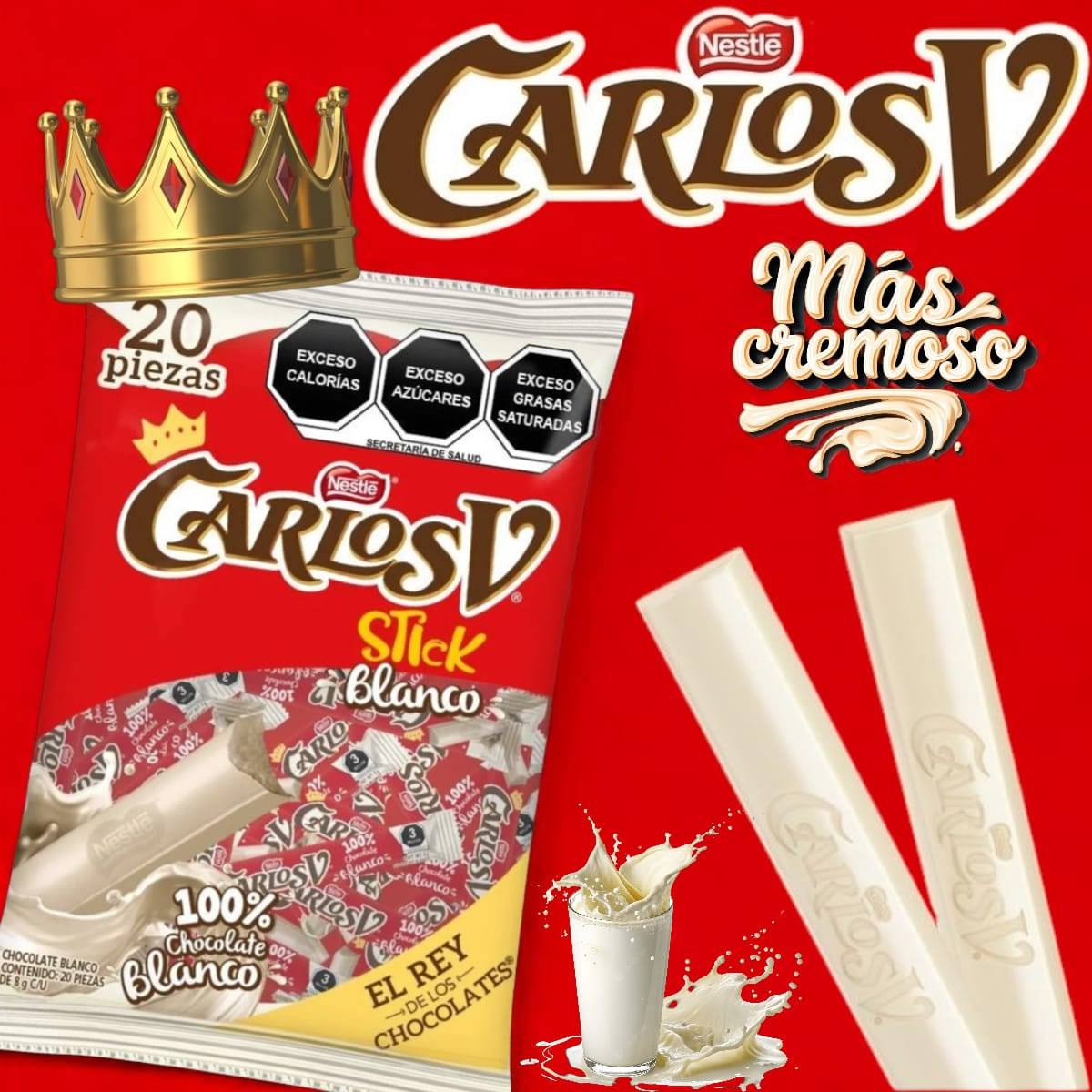 Carlos V Stick Chocolate Blanco 20 Piezas