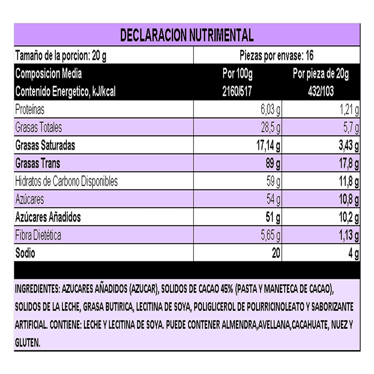 Carlos V Chocolate Semiamargo 45% Cacao 16 Piezas