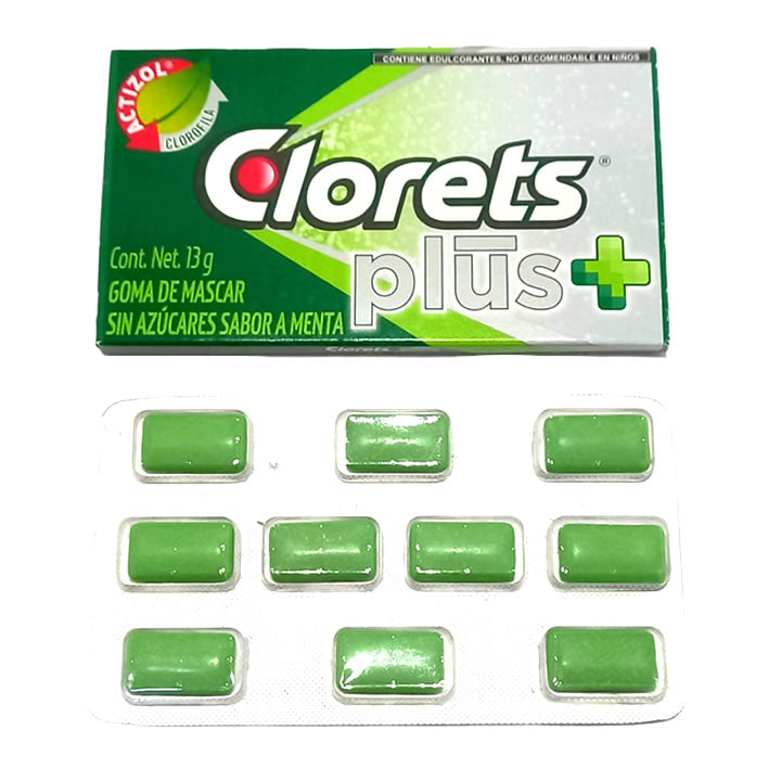 Clorets Plus Goma De Mascar Sin Azúcar Sabor Menta 12 Paquetes 156g