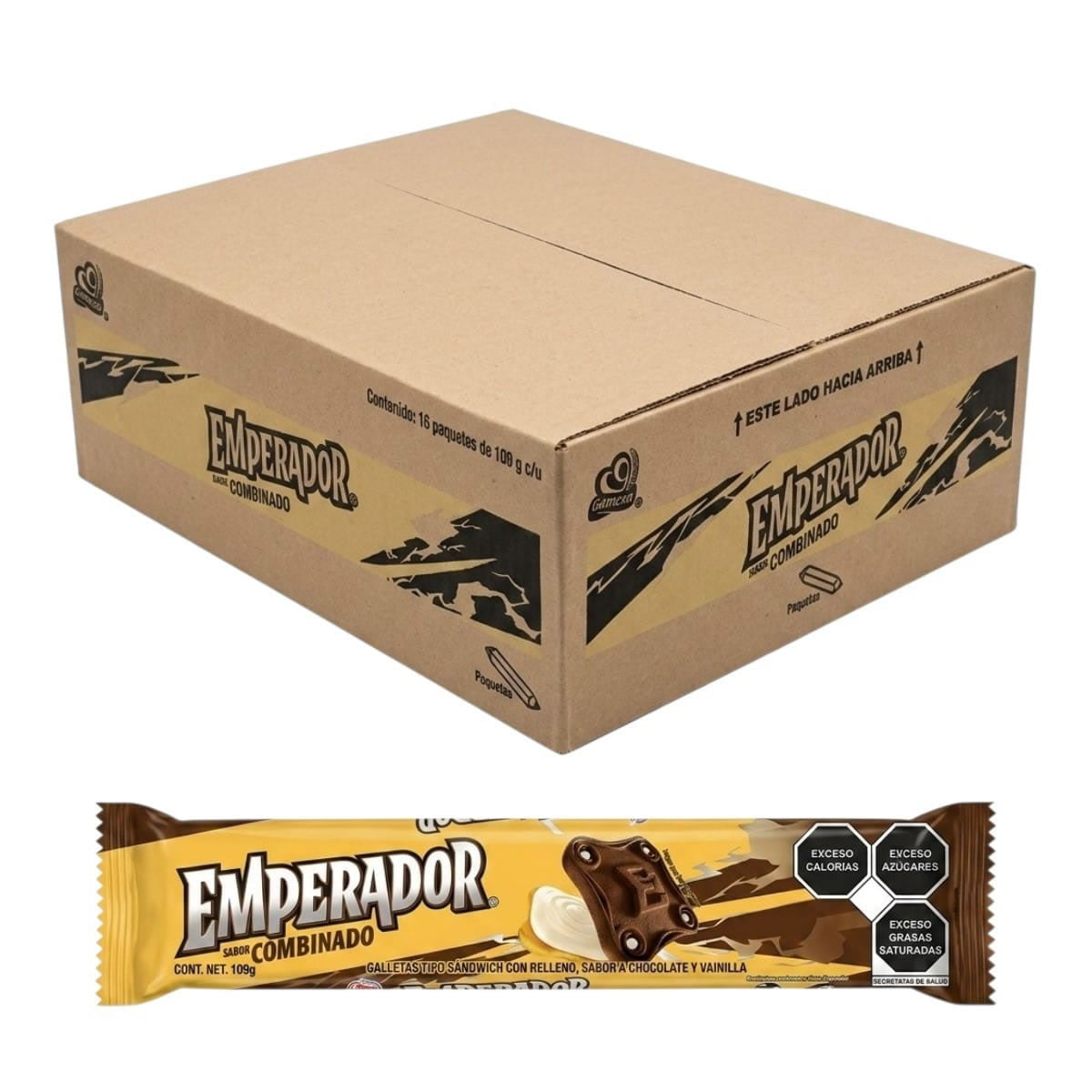 Galletas Gamesa Emperador Combinado Sabor Chocolate Vainilla Caja 16 Pzs 109gr c/u