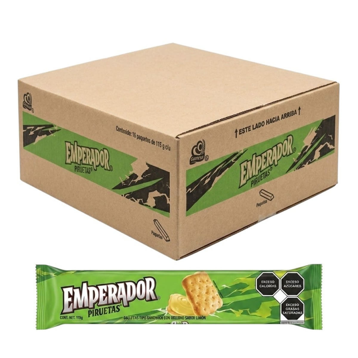 Galletas Gamesa Emperador Piruetas Limon Caja C/16pzs 115gr