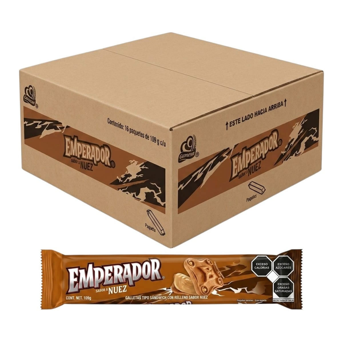 Galletas Gamesa Emperador Sabor Nuez Caja 16 Paquetes 109gr c/u