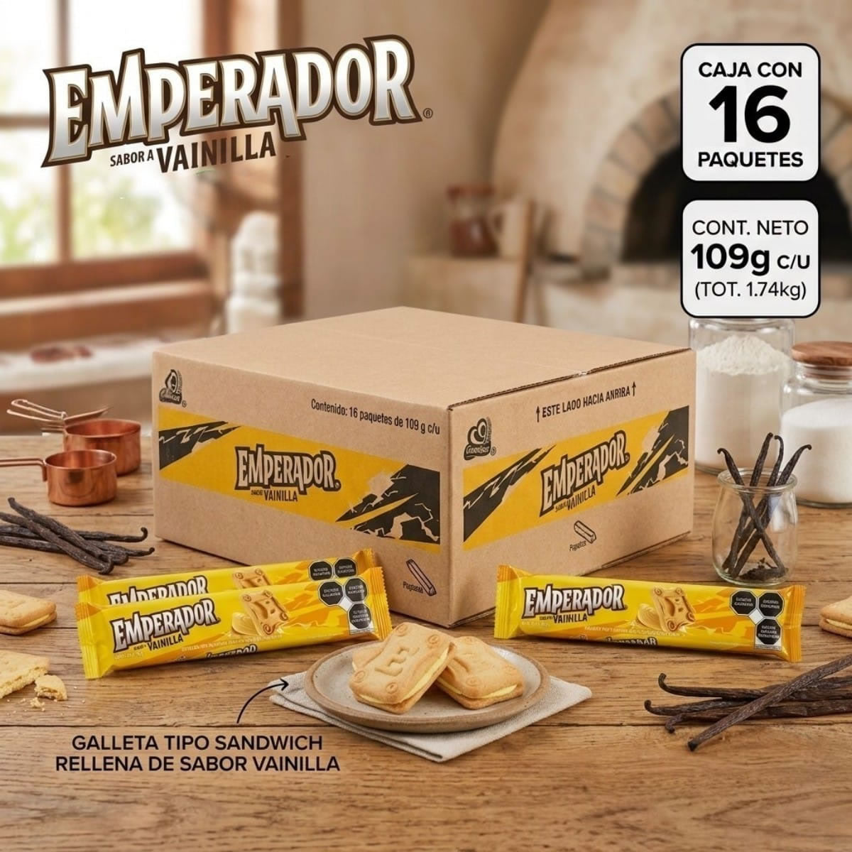 Galletas Gamesa Emperador Sabor Vainilla Caja 16pzs C/u109gr