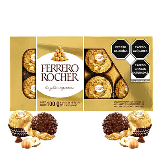 Ferrero Rocher Chocolate Con Galleta Cubierta Con Trozos De Avellana 8 Piezas