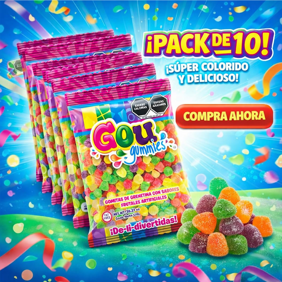 Gou Gummies Frutales Pack De 10 Gomitas De 35g