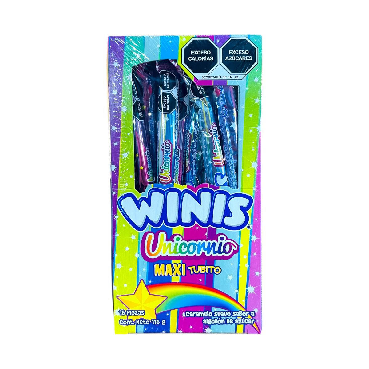 Winis Maxi Tubito Unicornio Sabor Algodon De Azucar 16Pzas