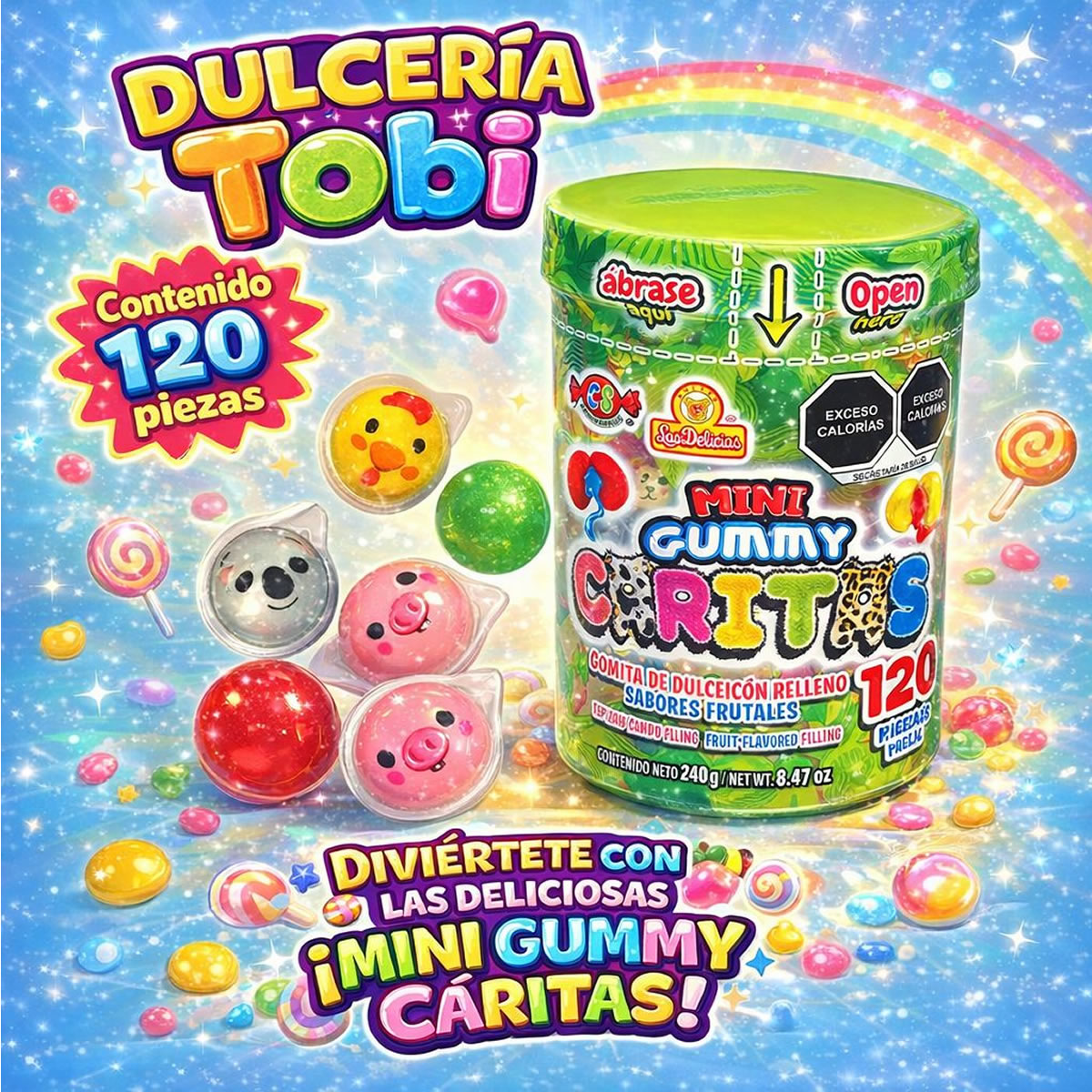 Mini Gummy Caritas Con Relleno Frutal 120Pz Las Delicias
