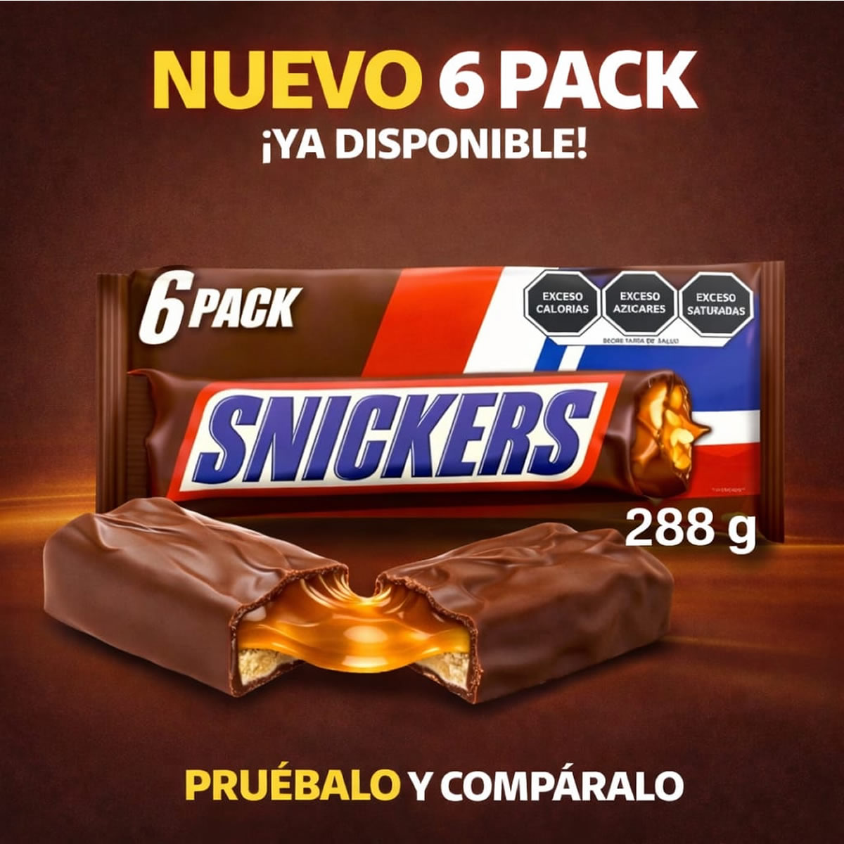 Snickers Chocolate Con Leche Relleno De Caramelo Y Cacahuate 6Pack