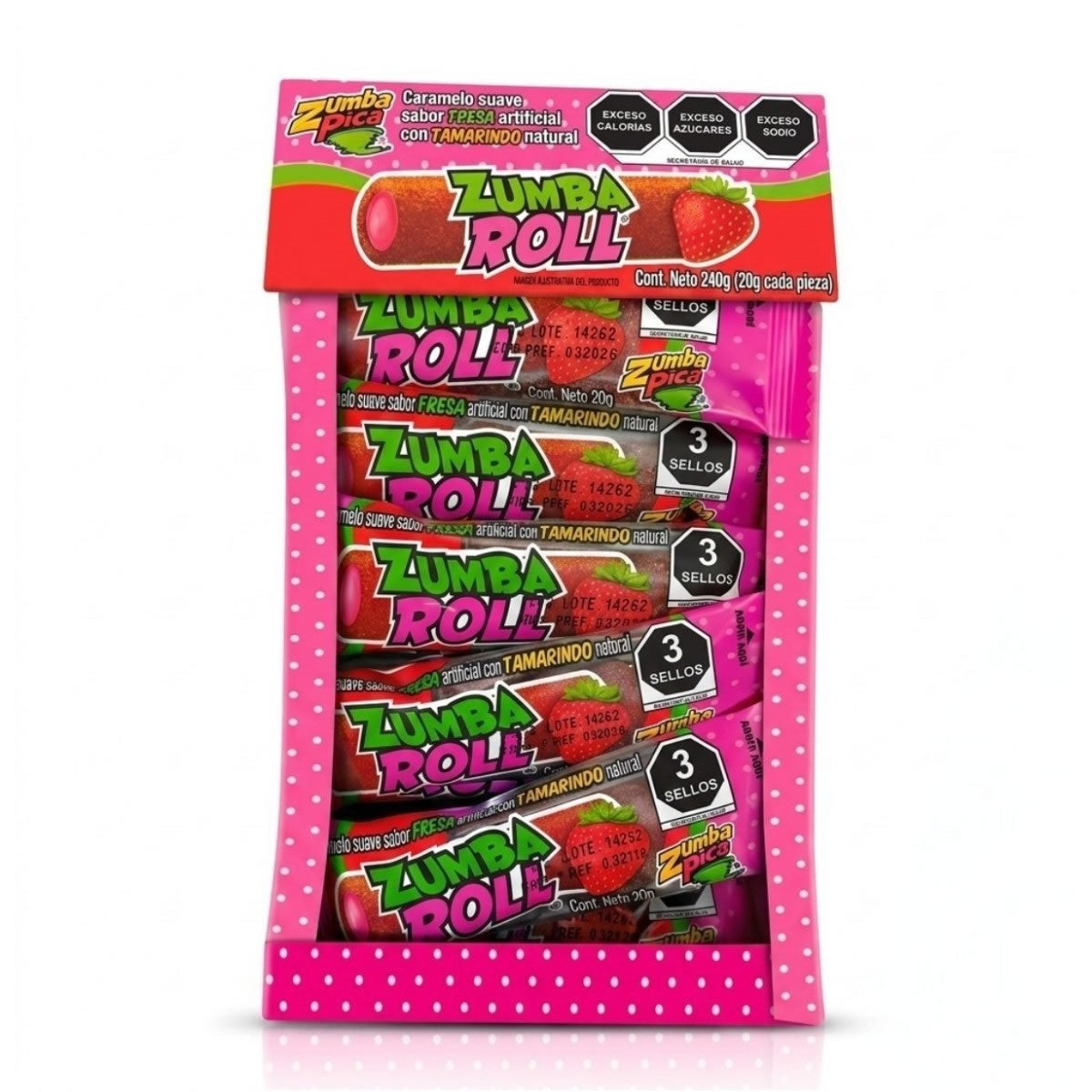 Zumba Roll Caramelo Suave Sabor Tamarindo y Fresa 12pz 240g