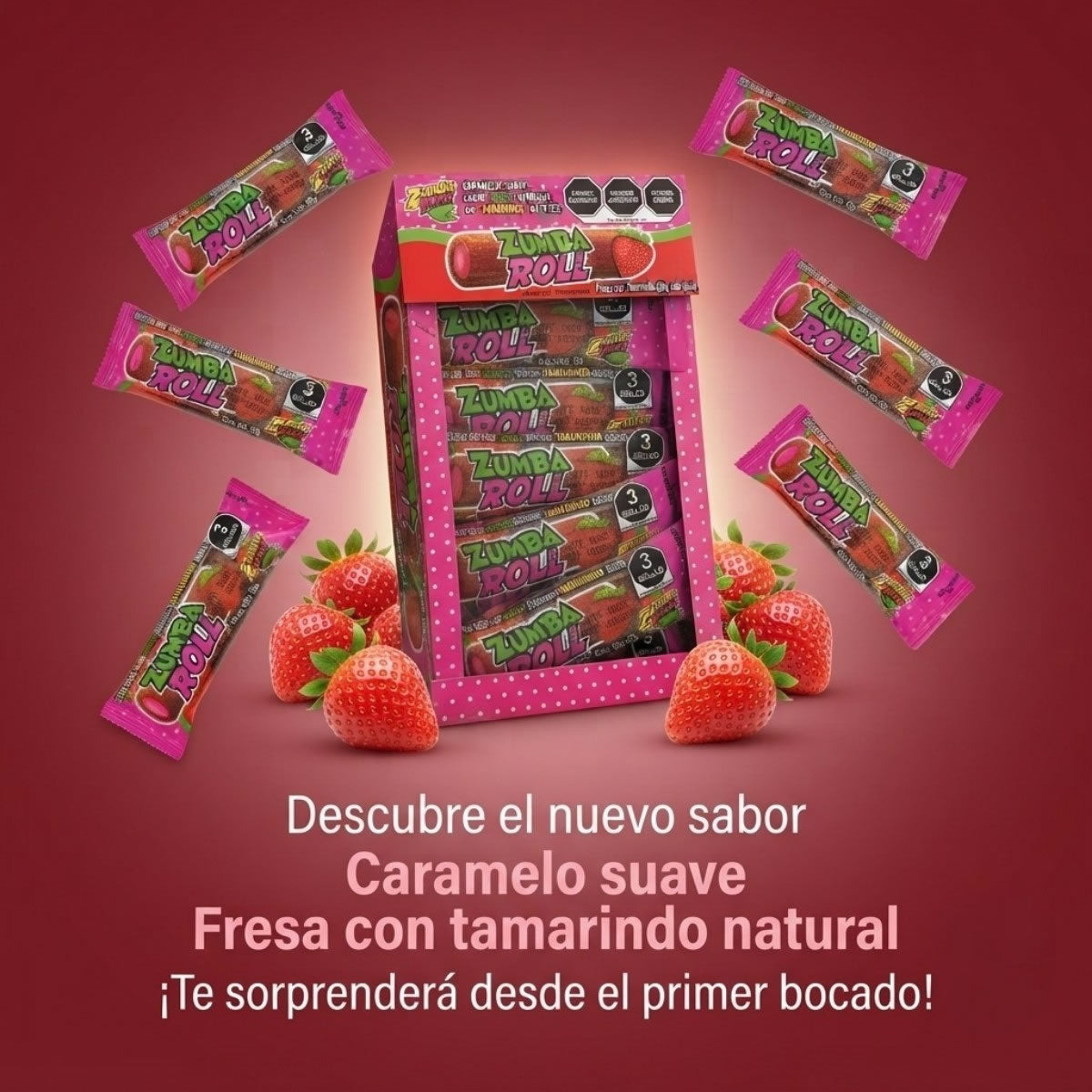 Zumba Roll Caramelo Suave Sabor Tamarindo y Fresa 12pz 240g