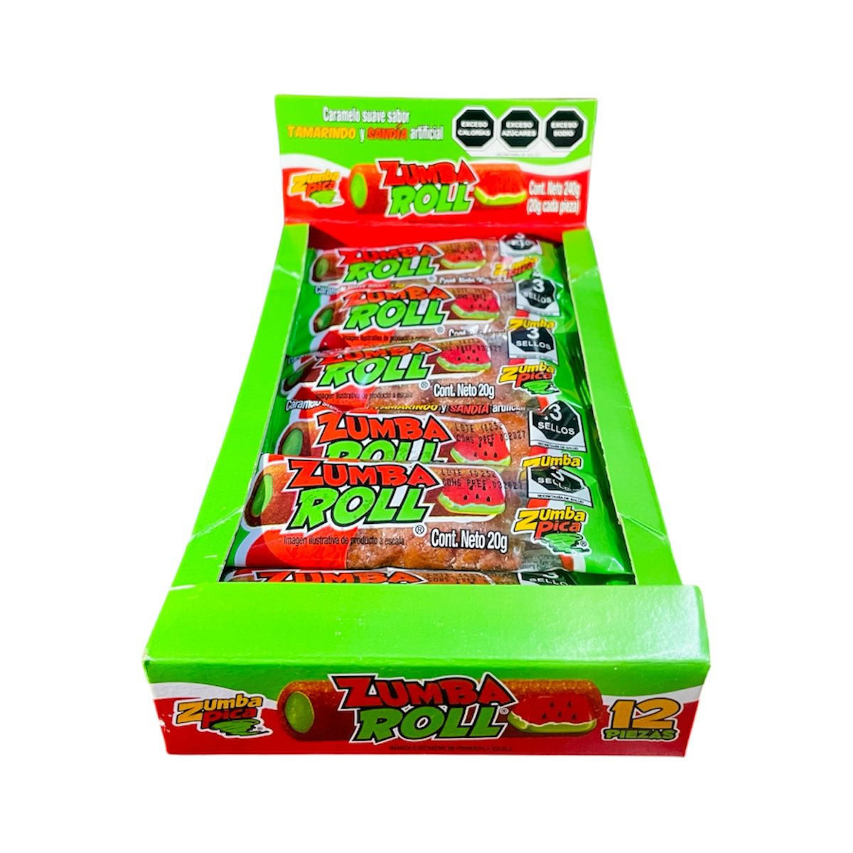 Zumba Roll Caramelo Suave Sabor Tamarindo Y Sandia 12Pz Con 240g