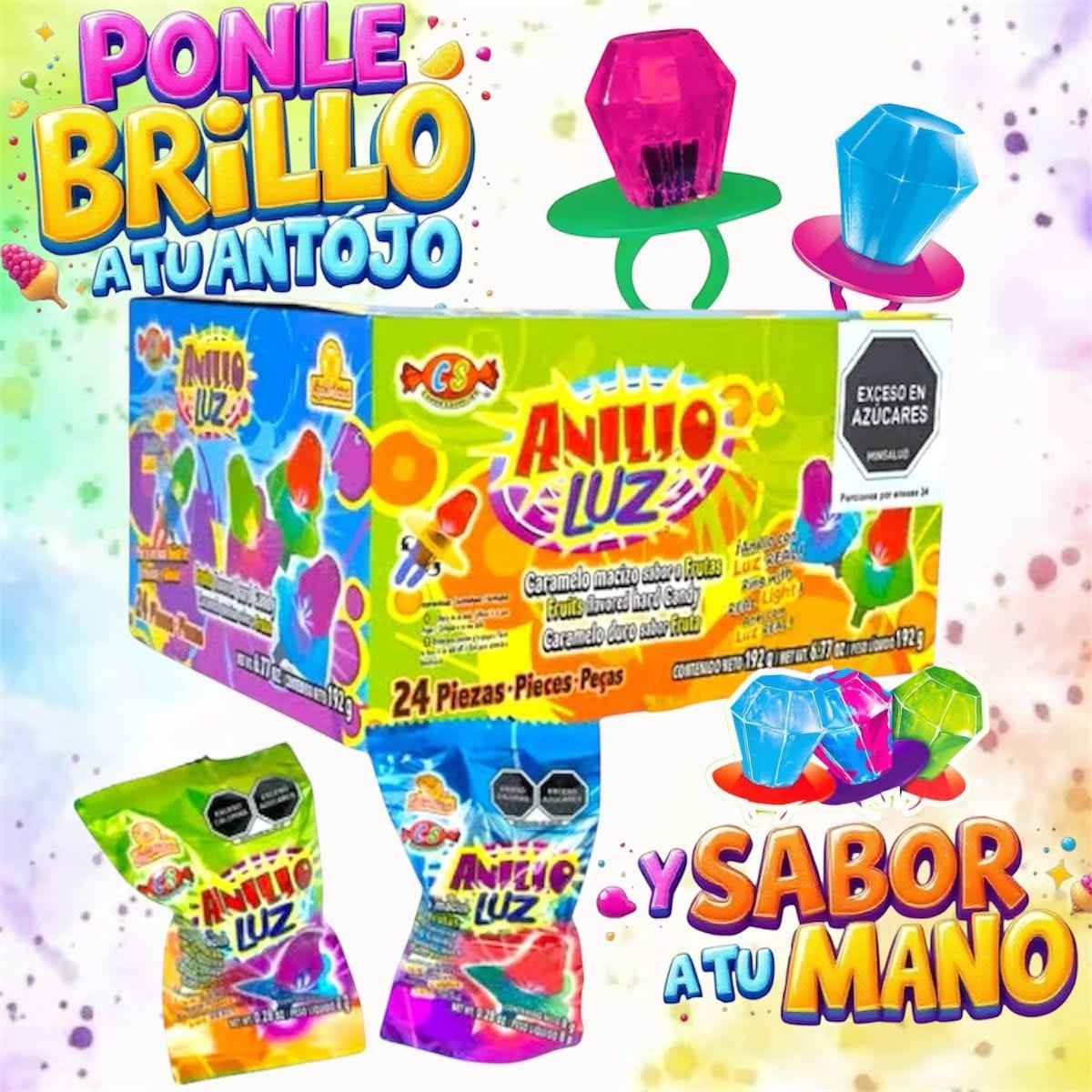 Las Delicias Anillo De Caramelo Macizo Sabores Frutales 24 Piezas