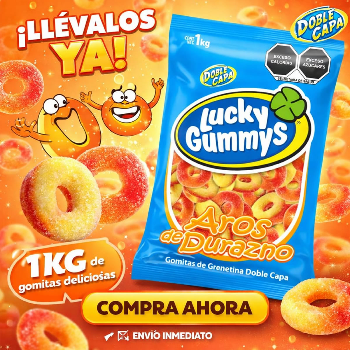 Gomitas Lucky Gummys Aros De Durazno 1Kg