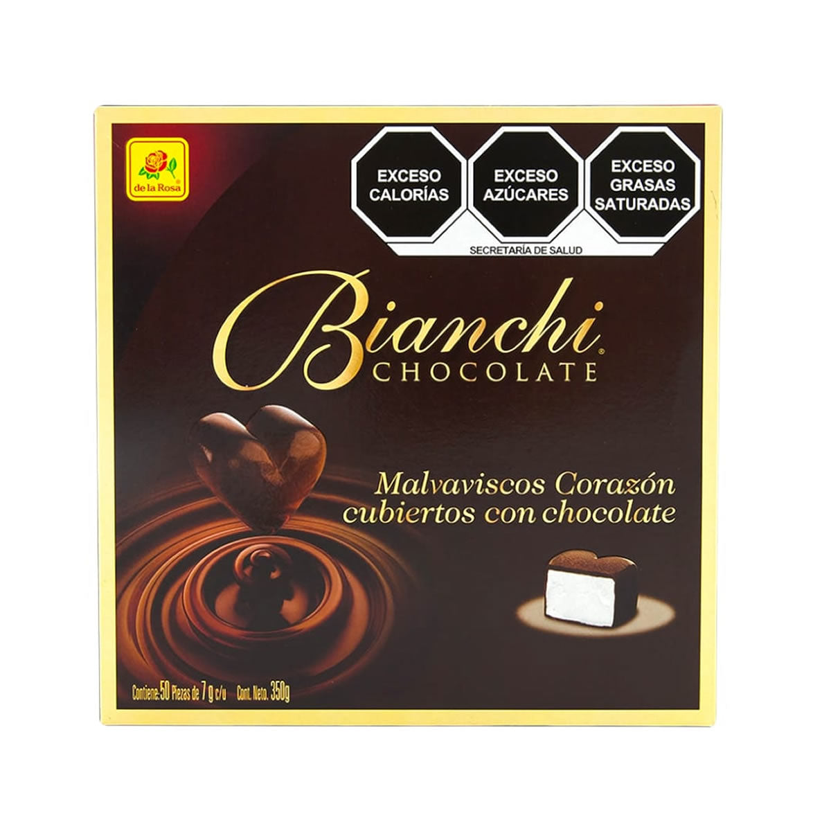 Bianchi Malvaviscos En Forma De Corazon Cubierto De Chocolate 50 Piezas