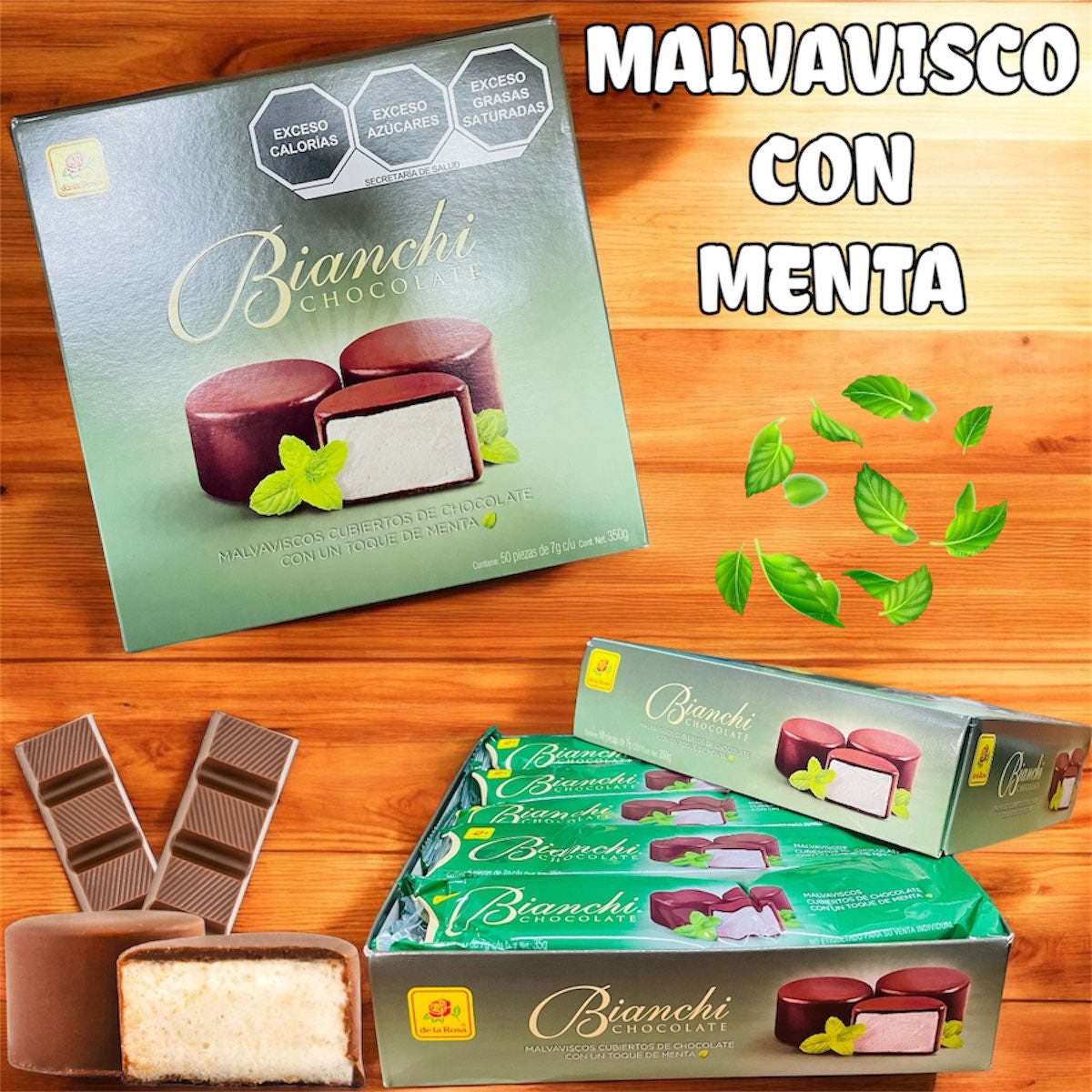 Bianchi Malvaviscos Cubiertos De Chocolate Con Menta De La Rosa 50Pzas