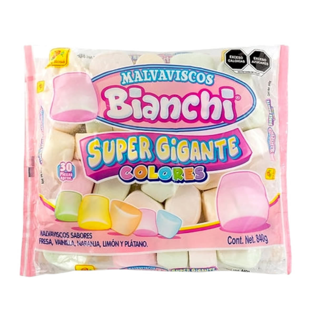 De La Rosa Malvavisco Bianchi Super Gigante Colores Sabores Surtidos 30Pz 840Gr