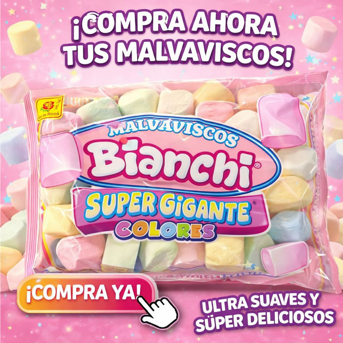 De La Rosa Malvavisco Bianchi Super Gigante Colores Sabores Surtidos 30Pz 840Gr