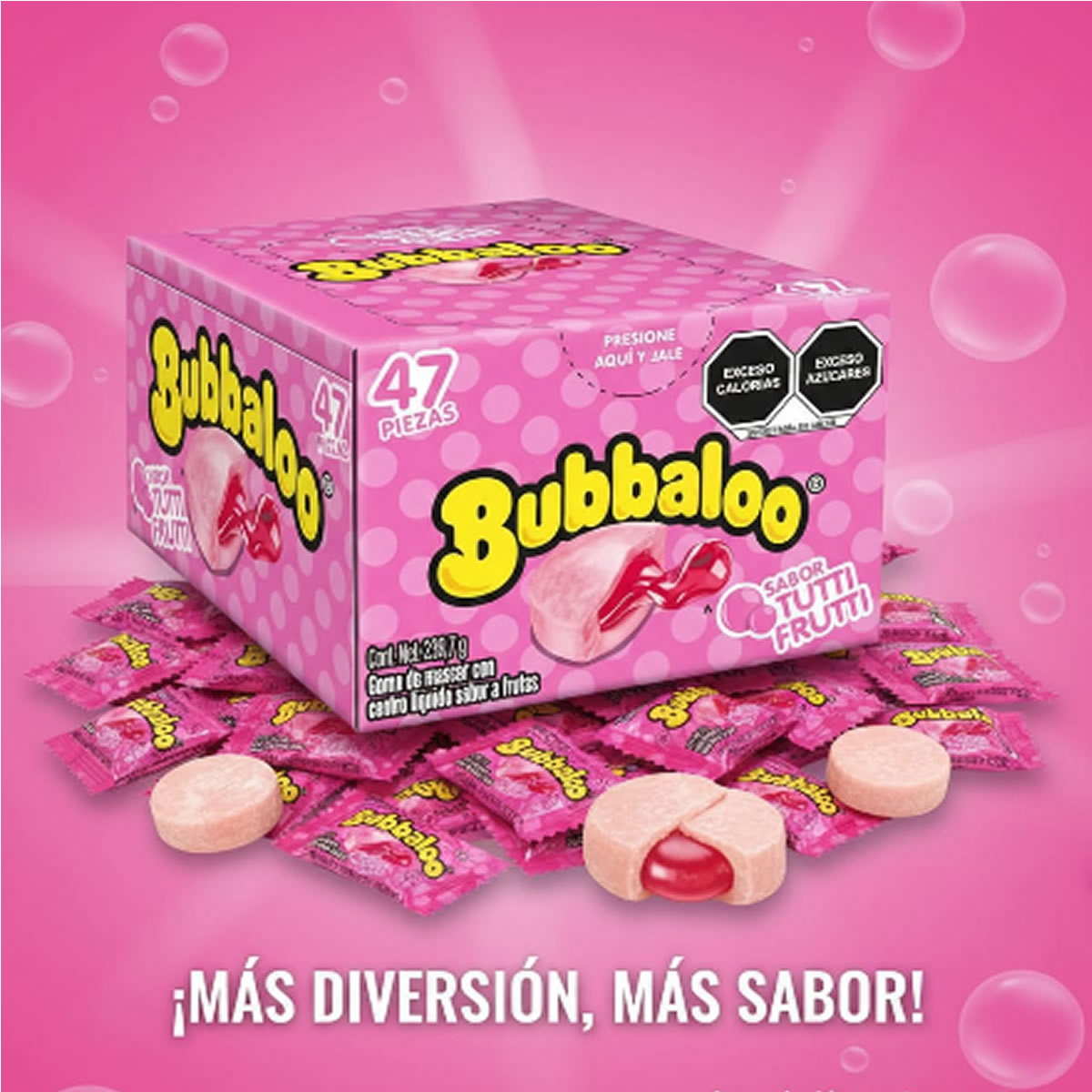 Bubbalo Goma De Mascar Con Centro Liquido Sabor Tutti Frutti 47Pz