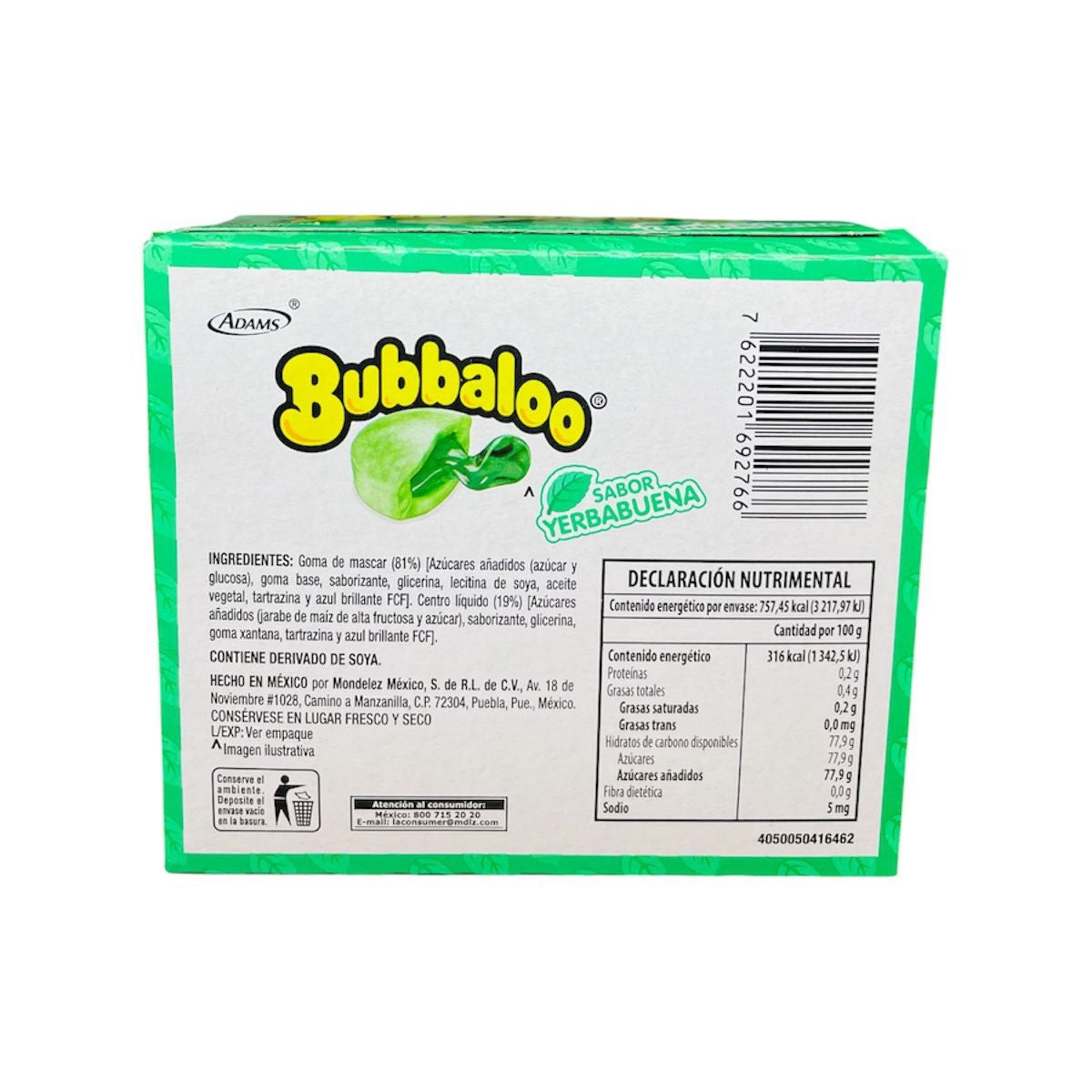 Bubbalo Goma De Mascar Con Centro Liquido Sabor Yerbabuena 47Pz