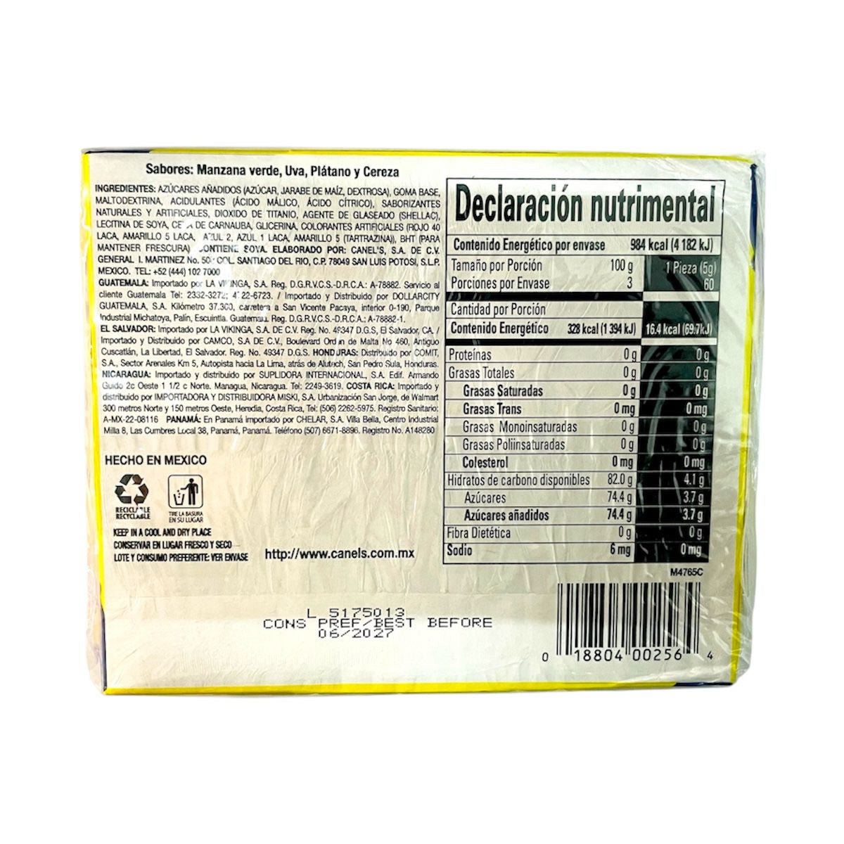 Chicle Canel’s Frutal Goma De Mascar Sabores Surtidos 4’s Con 60 Pzas