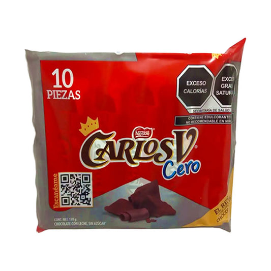 Carlos V Cero Chocolate Con Leche Sin Azúcar 10 Piezas