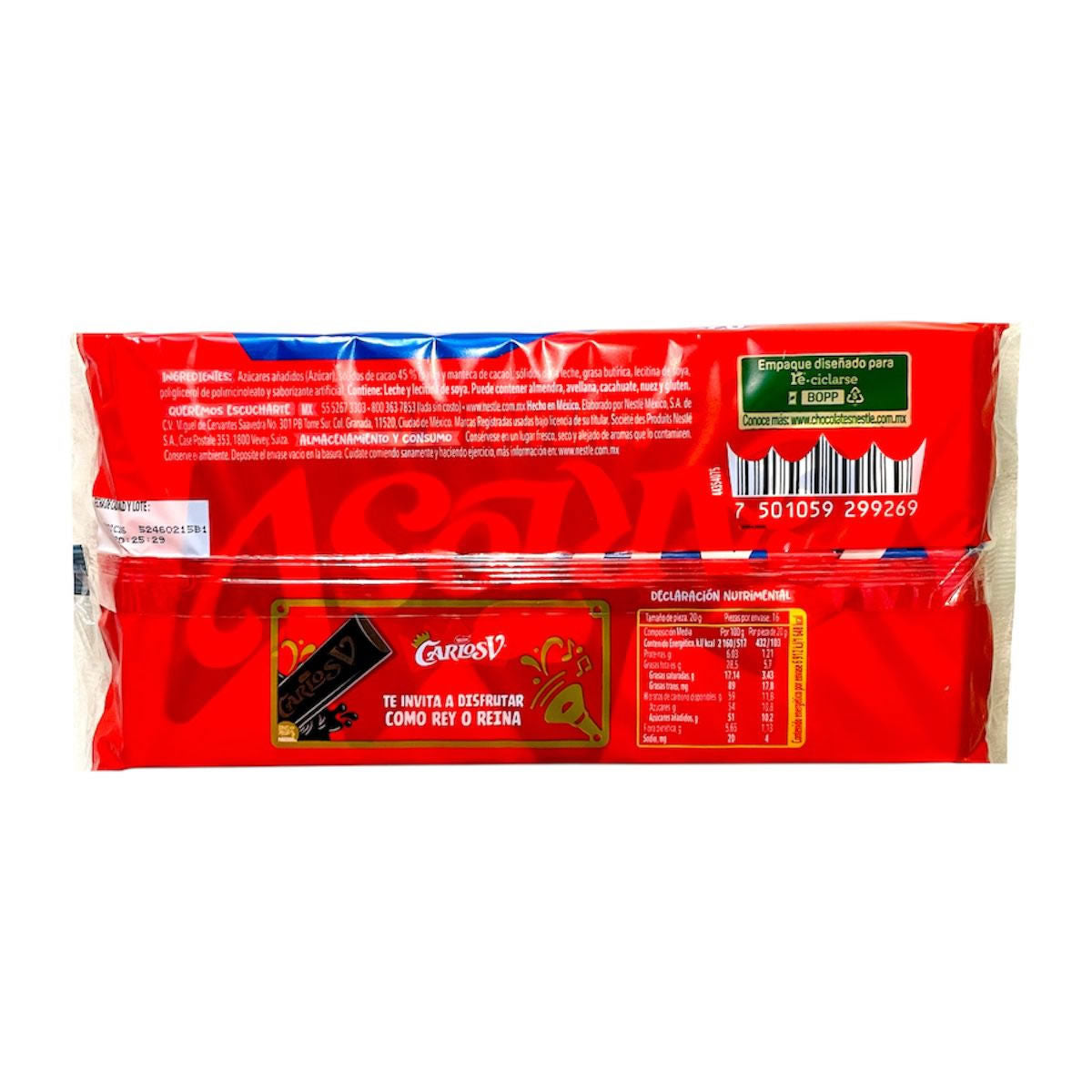 Carlos V Chocolate Semiamargo 45% Cacao 16 Piezas