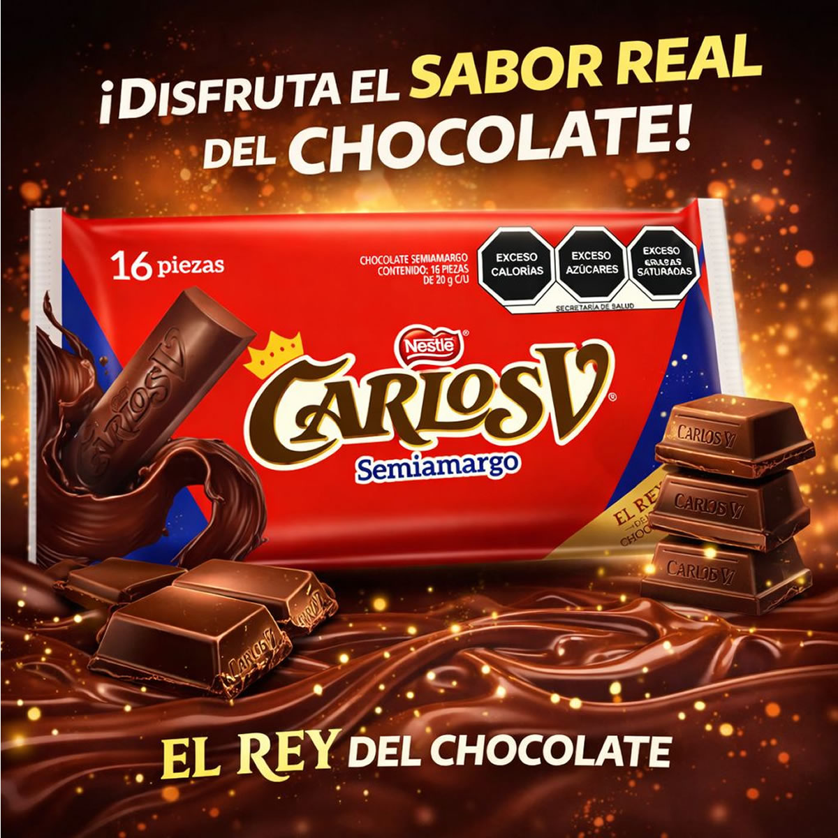 Carlos V Chocolate Semiamargo 45% Cacao 16 Piezas