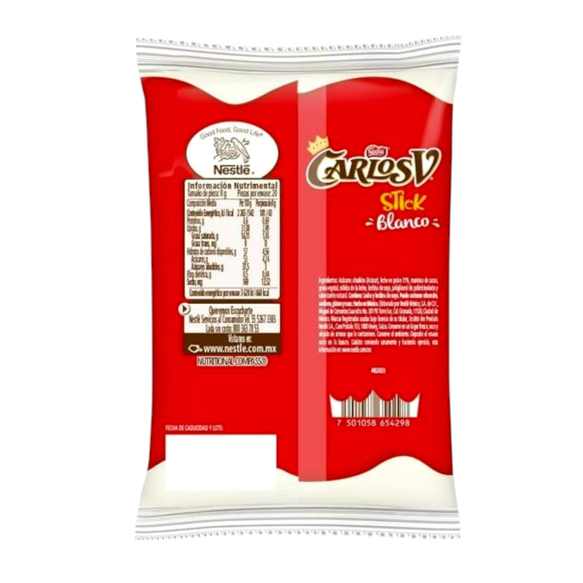 Carlos V Stick Chocolate Blanco 20 Piezas