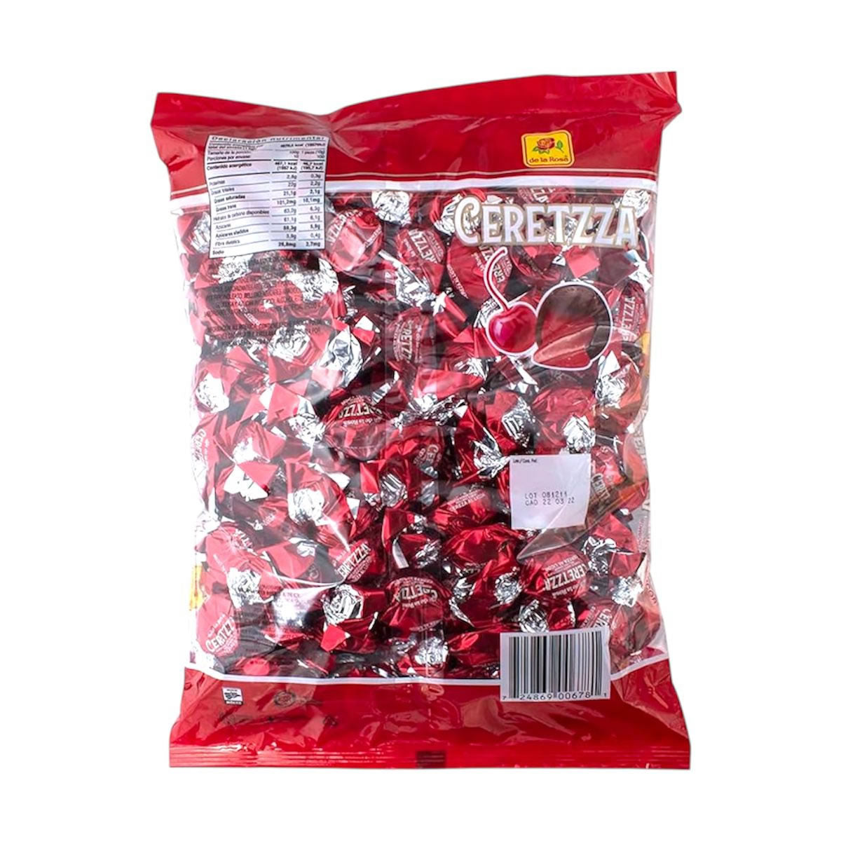 De La Rosa Bombon Sabor Chocolate Relleno Sabor Cereza Envinada 100Pz 1Kg
