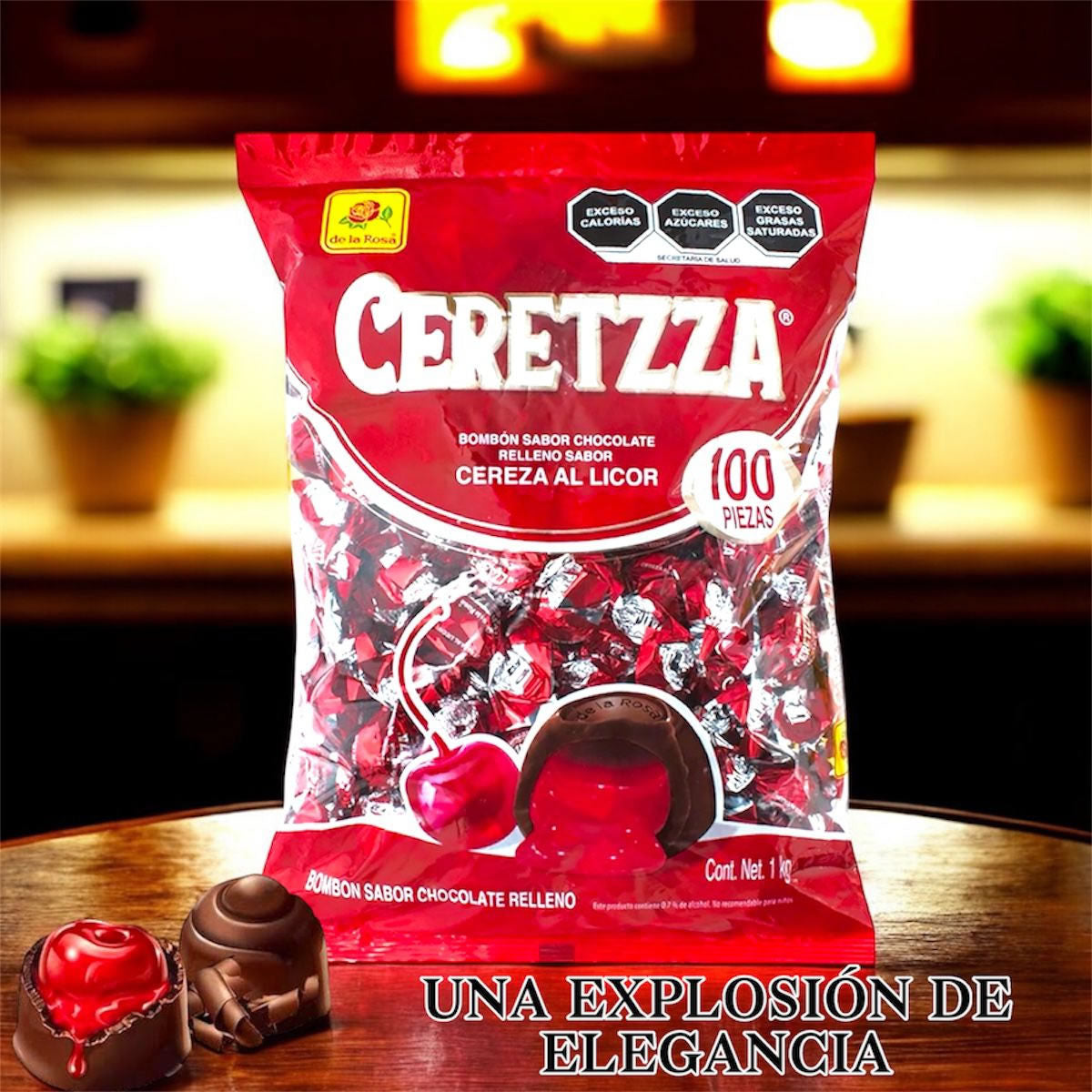 De La Rosa Bombon Sabor Chocolate Relleno Sabor Cereza Envinada 100Pz 1Kg