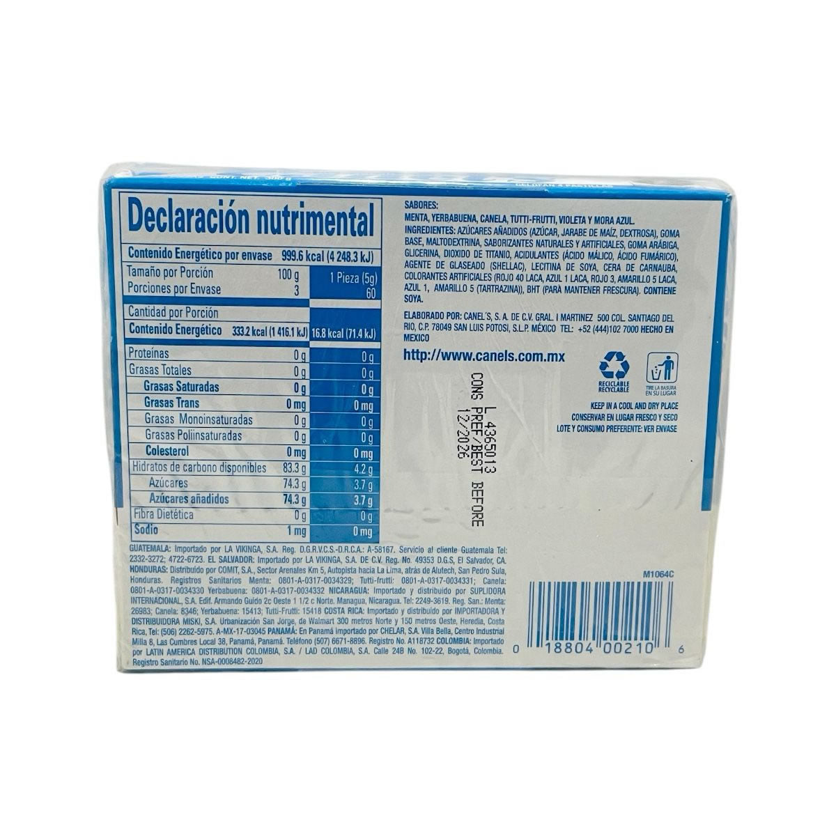 Chicle Canel's Celofan Goma De Mascar Sabores Surtidos 4's Con 60 Pzas