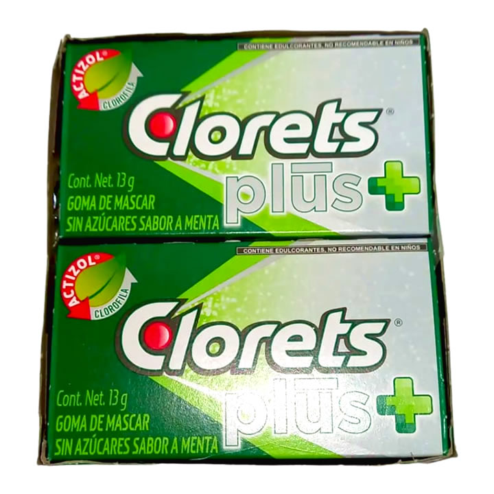 Clorets Plus Goma De Mascar Sin Azúcar Sabor Menta 12 Paquetes 156g