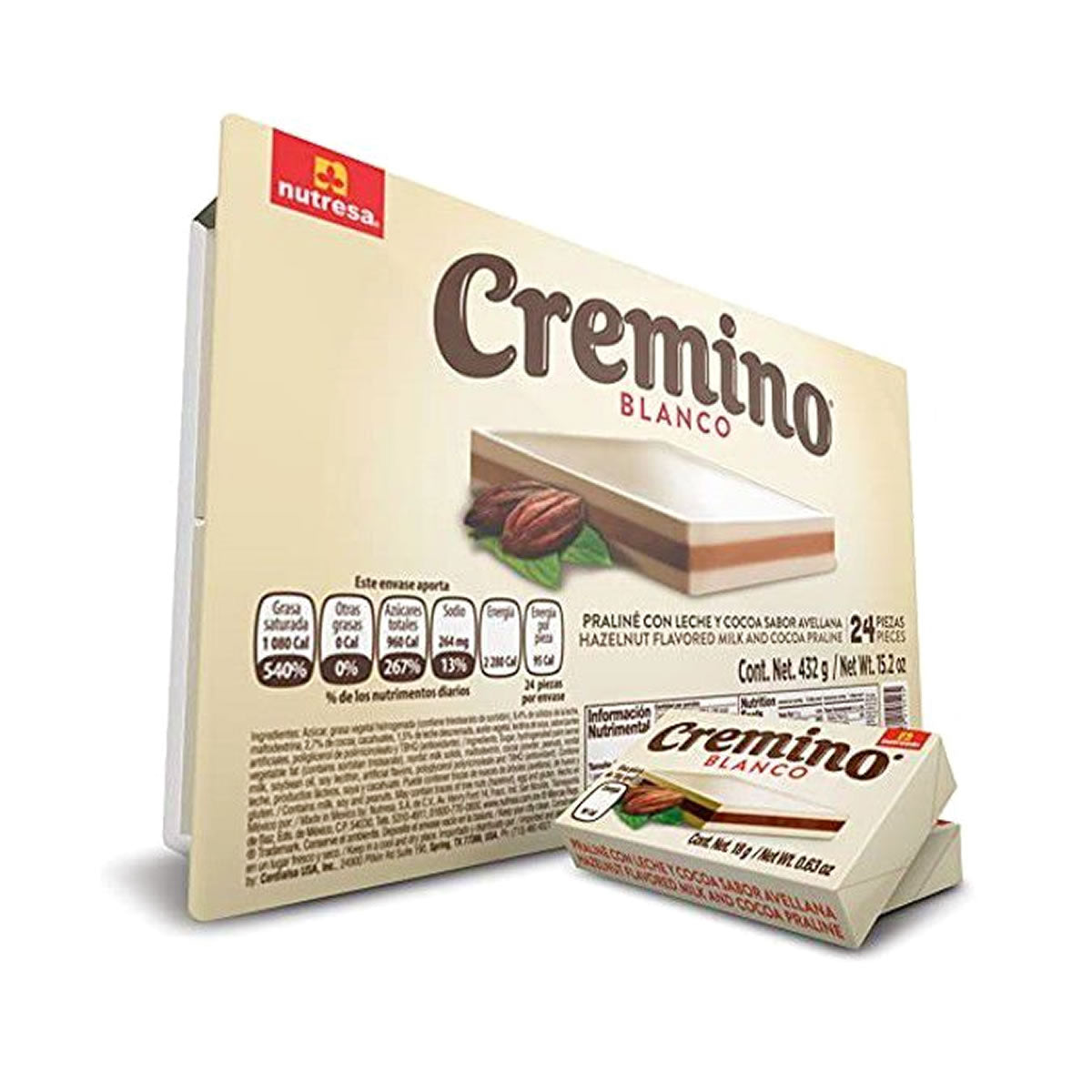 Cremino Tableta De Chocolate Blanco, Avellana Y Cocoa 24