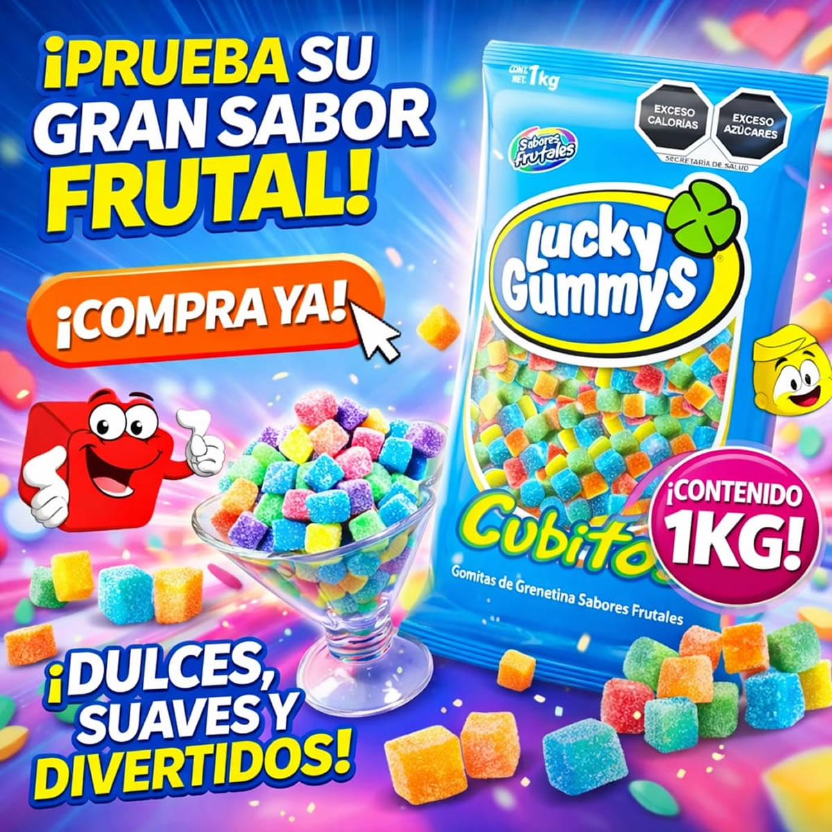 Gomitas Lucky Gummys Cubitos Sabores Frutales 1Kg