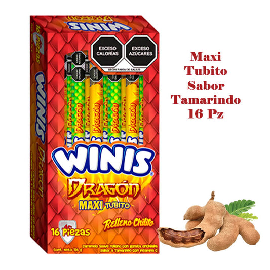 Winis Maxi Tubito Dragon Sabor Tamarindo Con Vitamina C 16pz