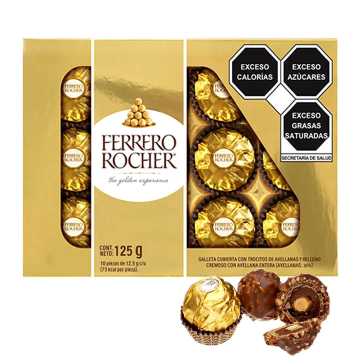 Ferrero Rocher Chocolate Con Galleta Cubierta Con Trozos De Avellana 10 Piezas