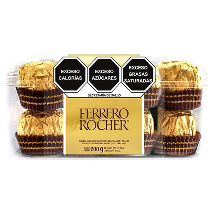 Ferrero Rocher Chocolate Con Galleta Cubierta Con Trozos De Avellana 16 Piezas