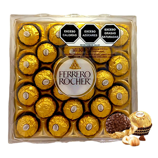 Ferrero Rocher Chocolate Con Galleta Cubierta Con Trozos De Avellana 24Pzas