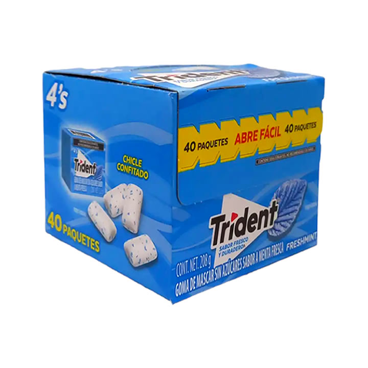 Trident Goma De Mascar Sabor Freshmint 4's Pastillas 40 Piezas