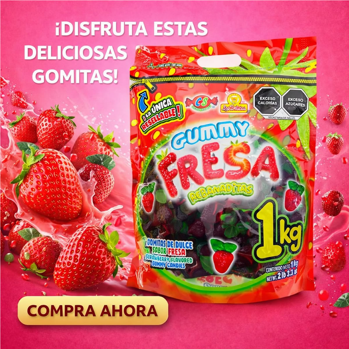 Las Delicias Gummys Fresa Rebanaditas Sabor Fresa 1Kg