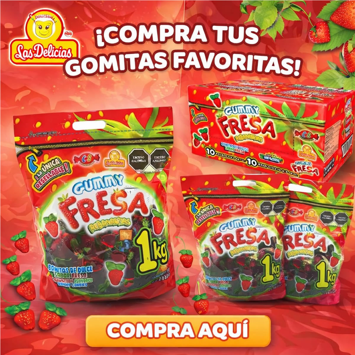 Las Delicias Gummys Fresa Rebanaditas Sabor Fresa 1Kg